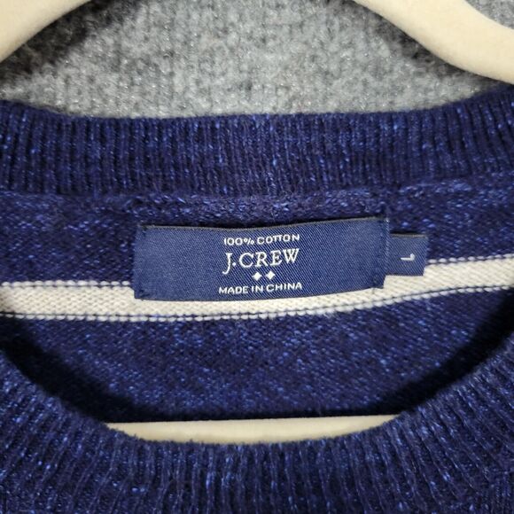 J CREW Blue Striped Cotton Preppy Nautical Crew Neck Sweater SIZE LARGE - Picture 4 of 10